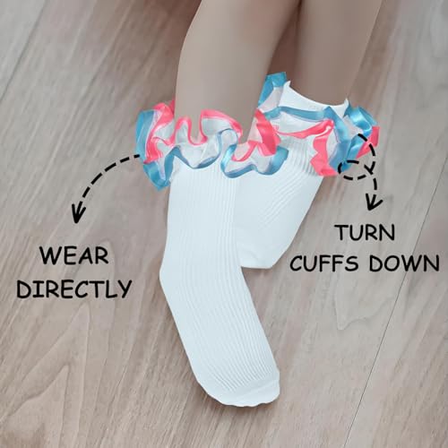 Baby Blue Fancy Ruffle Socks for Toddler Girls Two Tone Double Frilly Fancy Dress Socks for 1-8 Years3