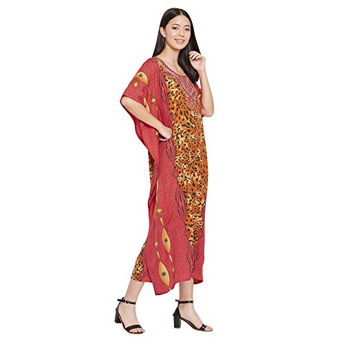 Image of Oussum Women Polyester Casual Long Plus Size Beach Caftan Cover Up Maxi Dress 1X-3X Summer Kaftan Dresses for Women