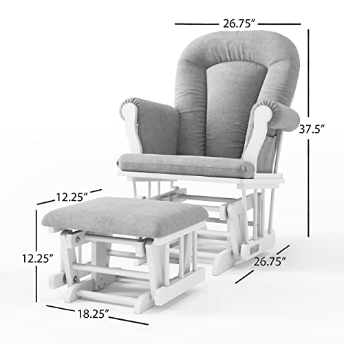 Child-Craft-Cozy-Glider-Rocker-and-Ottoman-Set-Padded-Cushion-with-Convenient-Storage-Pockets-Solid-Wood-Base-Frame-Matte-White-with-Light-Gray-Cushion Child Craft Cozy Glider Rocker and Ottoman Set Padded Cushion with Convenient Storage Pockets Solid Wood Base Frame Matte White with Light Gray Cushion