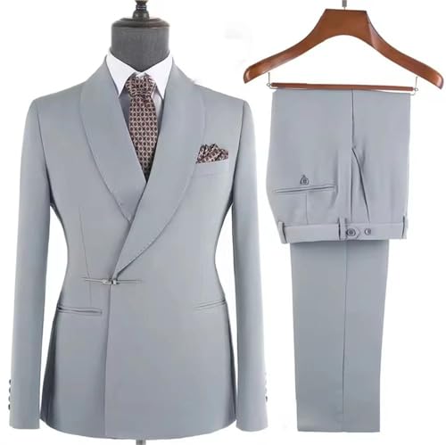 Men's 2-Piece Suit Set with Metal Buckle - Slim Fit Blazer & Pants for Wedding & Party2