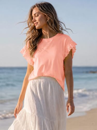 Image of Tankaneo Womens Summer Crewneck T-Shirts Lace Cap Sleeve Tops Dressy Casual Loose Fit Work Basic Tees Outfits 2026