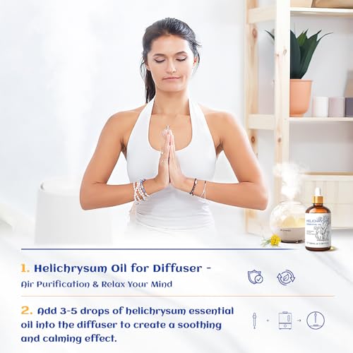 Image of HIQILI Helichrysum Essential Oil for Skin Nourish, Undiluted & Natural, Relieve Fatigue in Body Massage, Reduce Fine Line and Wrinkle, Aromatherapy Diffuser, DIY Floral Scented Gift -100ML