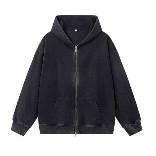 Mens Jacket Wash Distressed Retro Fashion Casual Hooded Long Sleeve Coat - image 1