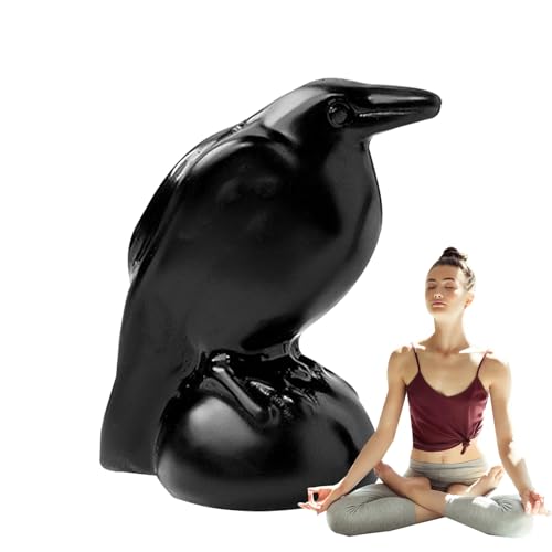 Genérico Statue en obsidienne, figurine en pierre naturelle faite à la main pour salon ou bureau | Figurine décorative noire comme oiseau de bonheur,...