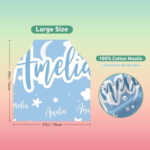 Image of Custom Car Seat Covers for Babies - Breathable Baby Car Seat Cover for Girls Boys, Kick-Proof Newborn Carrier Light Blue Star Canopy Stretchy Stroller Cover for 4 Seasons