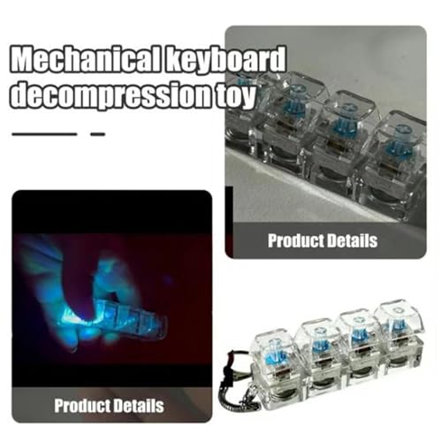 Image of Keyboard Fidget Toy, 4-in-1 Keychain Anxiety Decompression Button Finger Clicker Toys, Stress Relief Fidget Gifts for Adults with LED Light Sensory Fun, Clear