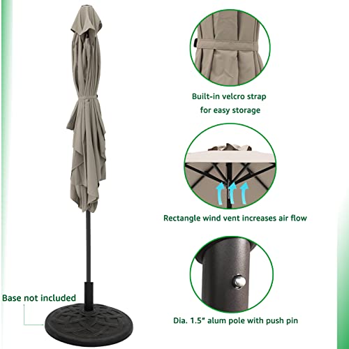 Helios&Hestia 6.5X10 Ft Rectangular Outdoor Market Patio Table Umbrella With Tilt And Crank, Taupe #TOP3