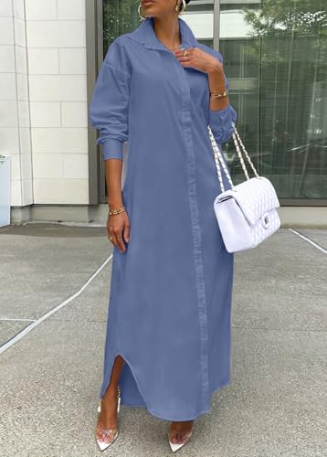 Image of Choichic Shirt Dresses for Women Casual Long Sleeve Cotton Button Down Maxi Dresses
