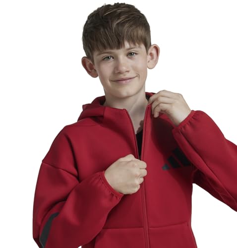adidas BIG KIDS Z.N.E. FULL-ZIP HOODED TRACK JACKET, TEAM POWER RED 2/BLACK, MEDIUM (BIG KIDS)2