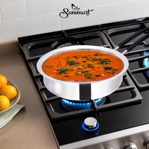 Image of Stainless Steel Frying Pan | Induction & Gas Stove Compatible | Even Heat Distribution | Easy-Grip Handle | Durable Cookware (450 ML)