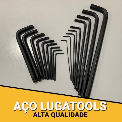 Kit Jogo Chave Torx L Longa E Allen Torque Bola 18 Peças Furo Guia Profissional