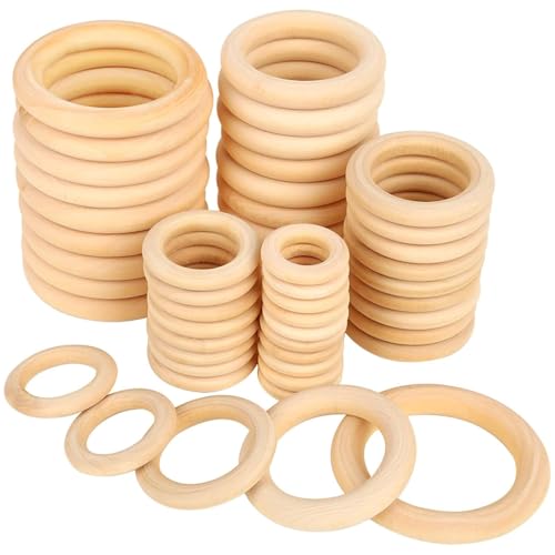 Recopilación de Madera sin acabado Top 5. 40 Aros De Madera, 100 Piezas Para Manualidades, 5 Tamaños En Madera Natural, Anillos De Bucle Para Joyería, Decoración Navideña Y Proyectos DIY