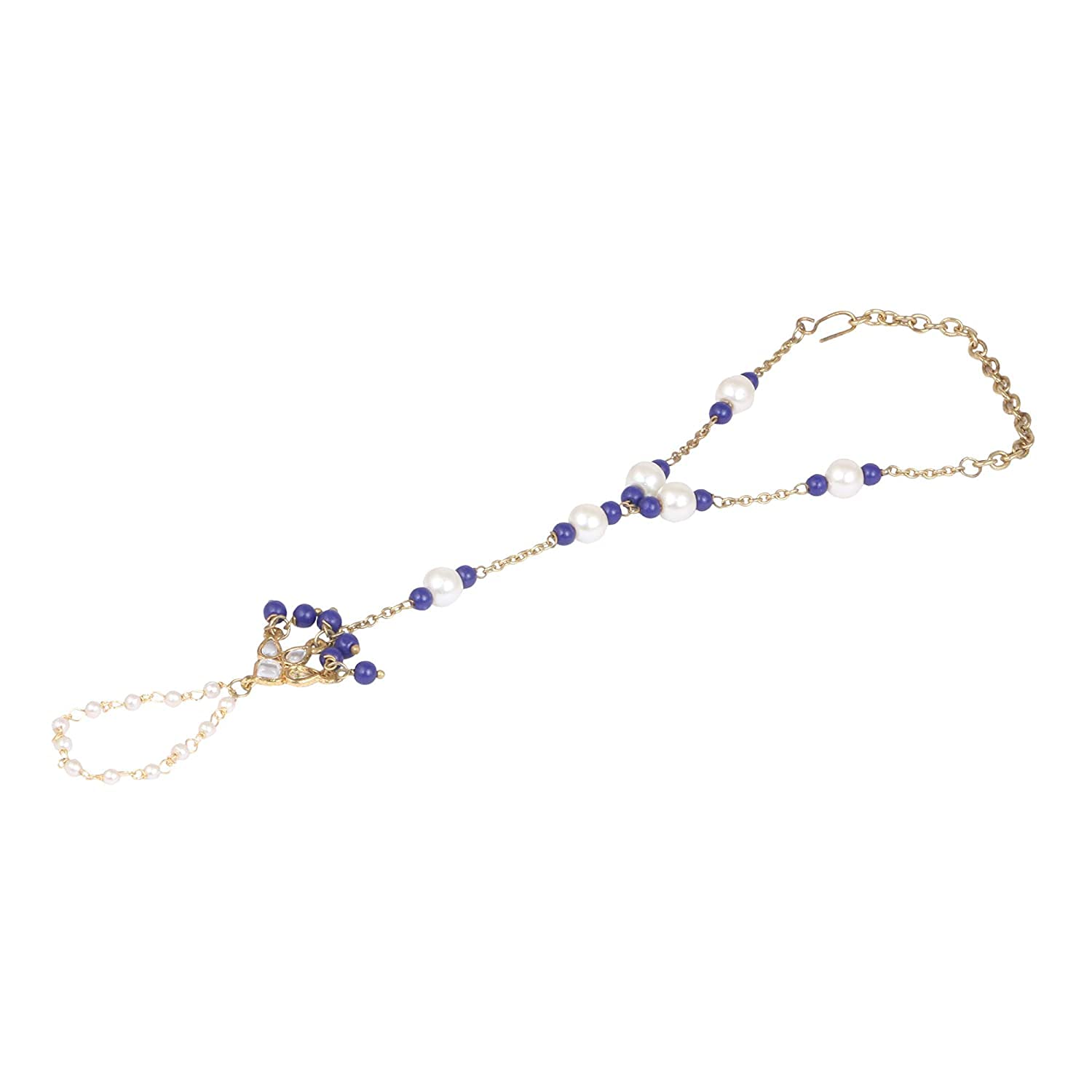 Kundan Hathphool With Green Beads For Woman