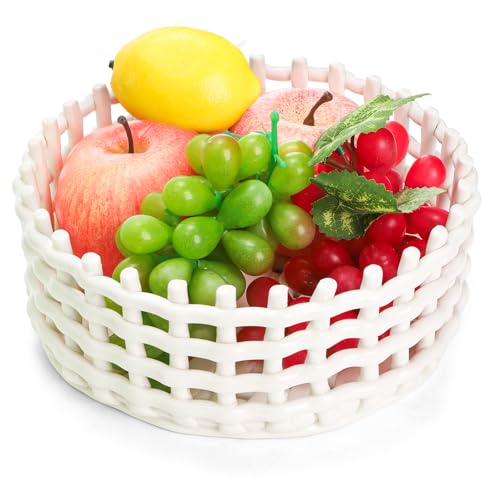 WRINGKIT White Ceramic Fruit Bowl, 8' Round Bread...