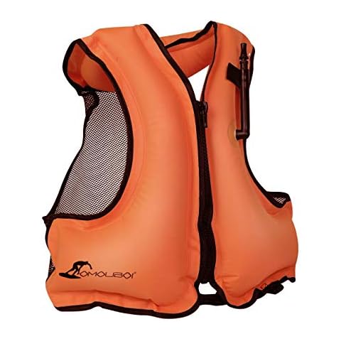 OMOUBOI Floatage Jackets Inflatable Snorkel Vest Adult Swimming Jacket for Diving Surfing Swimming Outdoor Water Sports Suitable for 90-220lbs (Orange) Cover