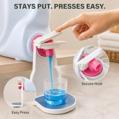 2-Pack-Laundry-Detergent-Cup-Holder-Fabric-Softener-Drip-Catcher-Easy-Press-Lever-with-Secure-Spout-Clamp-Removable-Drip-Tray-Non-Slip-Pad-Helps-Reduce-Sticky-Residue-and-Keep-Washer-Cleaner