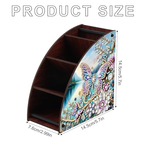 Image of Elegant Butterfly & Floral Diamond Painting Storage Box - Curved Multi-Compartment Wooden Organizer with DIY Diamond Art Decoration for Adults