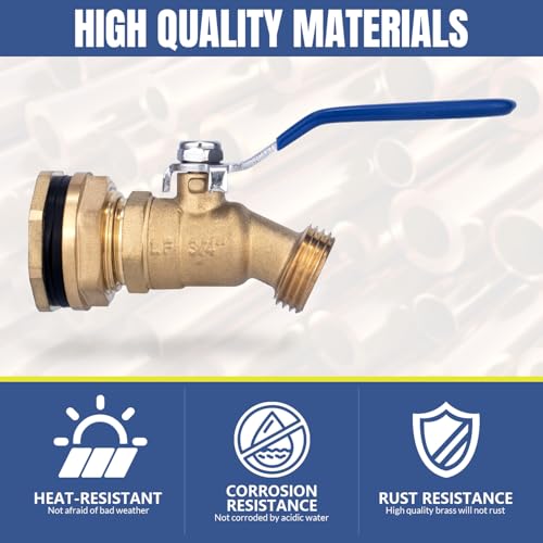 Brass-Water-Container-Rain-Barrel-Faucets-Lead-Free-Spigot-Kit-55-Gallon-Water-Tank-Faucet34Inlet-to-34GHT-Male-Thread-Outlet-Suitable-for-Garden-Hose-Thread-Connection