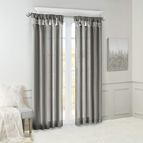 Madison Park DIY Twist Tab Top, Window Drapes for Living Room Bedroom and Dorm, 100% Faux Silk, Polyester Lining, Charcoal - Image 2