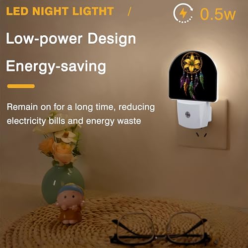 Image of Night Lights Plug into Wall Floral Dreamcatcher Night Light Dusk to Dawn Smart Sensor Decorative Round Led Lamp for Bedroom Kitchen Hallway Nightlight for Women Men