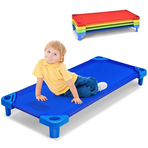 Costzon Daycare Cots for Kids, Pack of 4, 51” L x 23” W Stackable Nap Cots with Easy Lift...