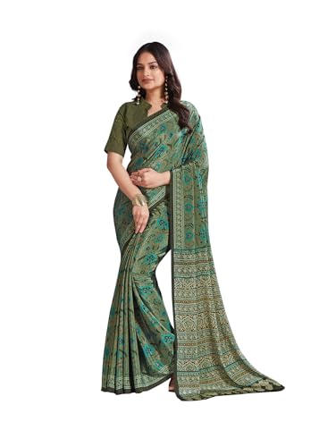 Image of Jaanvi fashion Women's Crepe Silk Saree with Unstitched Blouse Piece | Soft Lightweight Traditional Ethnic Wear Saree for Party, Wedding, Festival