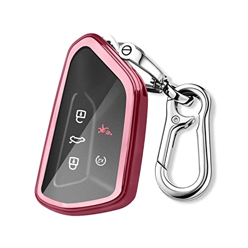 QBUC for Volkswagen Key Fob Cover with Keychain,Car Key Case Fit for VW ID.4 ID.6 MK8 Golf GTI Atlas Cross Sport 2025 Tiguan (Pink)