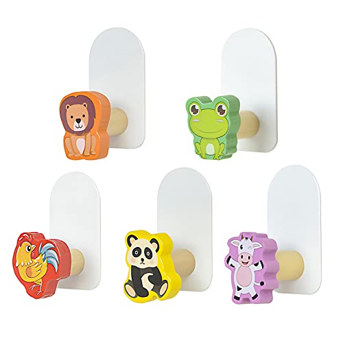 5Pcs Perchero Infantil para Pared de Madera, Animales Colgador Pared Madera Percha Pared Infantil Niños Colgador de Ropa...