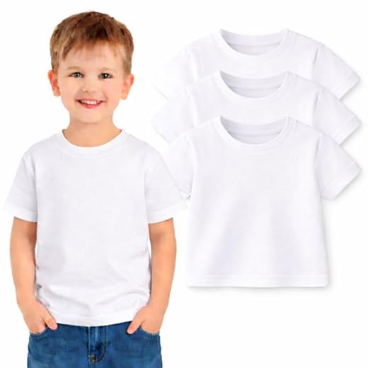 Kit 3 Camisetas Infantil Unissex Básica Lisa, 100% Algodão Premium, Gola Redonda, Manga Curta, Casual (BR, Numérico, 14, Regular, Branco)