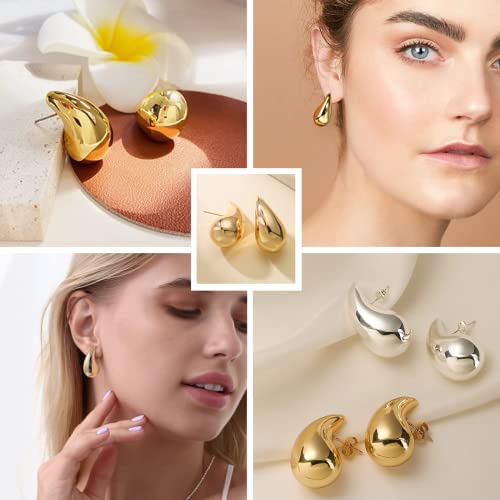 Chunky Gold Hoop Earrings Waterdrop Earrings For Women, Tear Drop Dangle Earrings, Hypoallergenic Gold Plated Open Thick Hoops Earrings, Fashion Jewelry For Women Girls Teen #TOP2