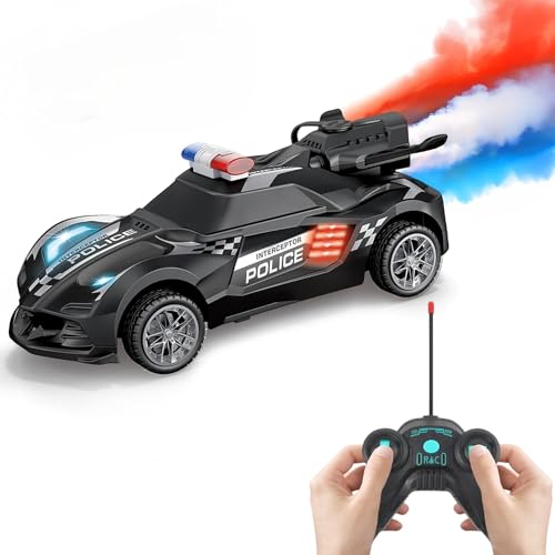 TOOTY TOY Remote Control Car – Police Car Toy with Powerful Motor, Anti-Slip Rubber Tire – RC Cars with Stunt Spray Button – Unique Smoke Effect and Water Injection
