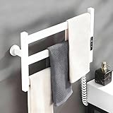 Toallero Eléctrico en Acero Inoxidable, Radiador Calefactor para Baño, Calentador de Toallas Impermeable con Temporizador y Pantalla LED de Temperatura Ajustables, 50x32,8cm, Bajo Consumo-White