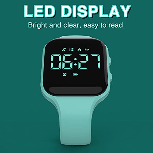 Focwony Non-Bluetooth Led Fitness Tracker Watch,Digital Pedometer Watch,With Step Counting/Distance/Calories/Stopwatch/Alarm Clock, Great Gift For Kids Teens Girls Boys Xmas (Square - Green) #TOP4