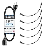 5 Pack of 1 Foot Black Extension Cords - 16/3 SJT Electrical Extension Cord Set