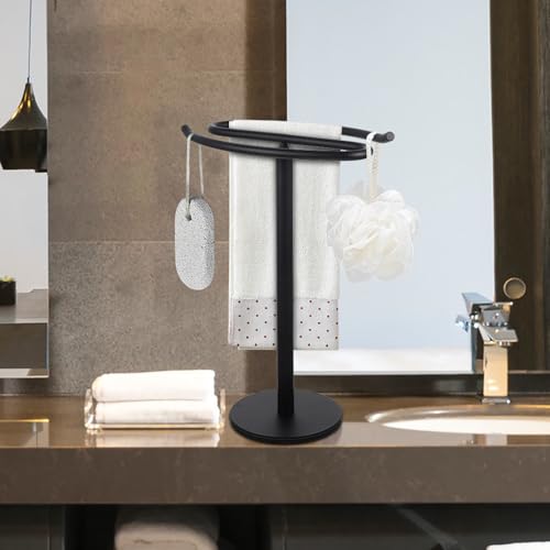 Porte-serviettes base stable en acier noir sans perçage - 6