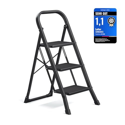 SONGMICS Trittleiter, Leiter mit 3 Stufen, Klapptritt...