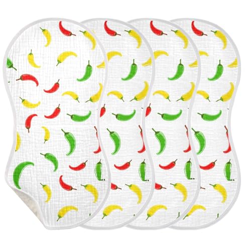 Pepper Vegetable Scatter White Baby Burp Cloths Cotton Washcloths Absorbent Soft Burping Rags for Baby Boy Girl Burpy Cloth Bib 2 Pack3
