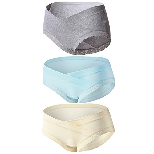 Topwhere Bragas Confortable para Mujer Embarazada De Algodón De Cintura Bajo 3Pack (L, Grey+Blue+Champagne/3Pack)
