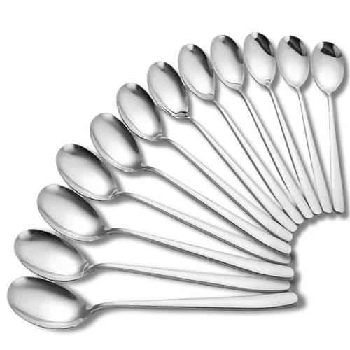 Image of Stainless Steel Dinner /Table Spoons, Silver Elliptical Head, Spoon Set, Length 21 cm (12 Pieces Silver Spoon)
