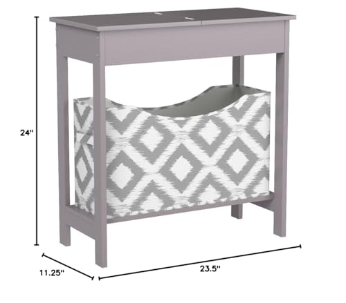 The Lakeside Collection Side Table with Fashion Print Storage Bin - Gray