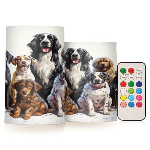 ALAZA Dog (2) Flickering Flameless Candles Battery Operated with Remote Timer,Tea Light Candles LED Pillar Votive Candles Set of 2 for Outdoor Indoor Decorations