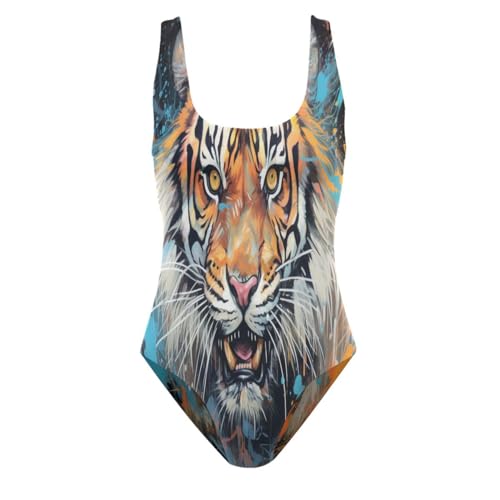 Watercolor Style Animal Tiger Swimwear Monokini Beachwear One Piece Swimsuit Bathing Suits for Women Teen Girl4