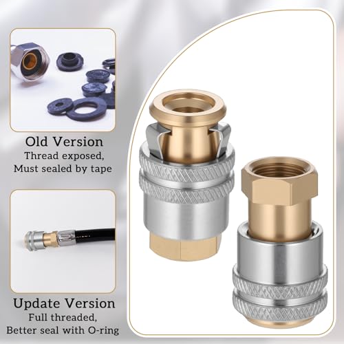 Zyghjort 2 Pack Standard 1/4 FNPT Closed Flow Brass Tire Chucks Lock On Air Chuck for Tires Gold Locking Airs Chucks for Tires Inflator Gauge and Airs Compressor Bore Valve Stem Quick Connector
