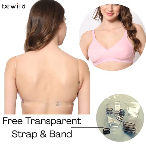 Image of Be-Wild Full Coverage Non Padded Backless Transparent Strap Bra for Women and Girls /Ladies /Black /Cotton /Casual /t-Shirts /Everyday /Regular /Bras