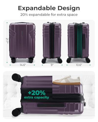 Image of BAGSMART Carry On Luggage 22x14x9 Airline Approved, Crimson Purple | Spinner Wheels, TSA Lock, Lightweight Hard Shell, Suitcase,22x14x9 Airline Approved,