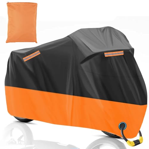 Motorcycle Tarpaulin Outdoor Winterproof XXL, 210D Waterproof Scooter Cover with Keyhole and Reflective Tape for Moped, Bike, Summer, Protects Against UV Rain Snow Dust 245 x 105 x 125 cm