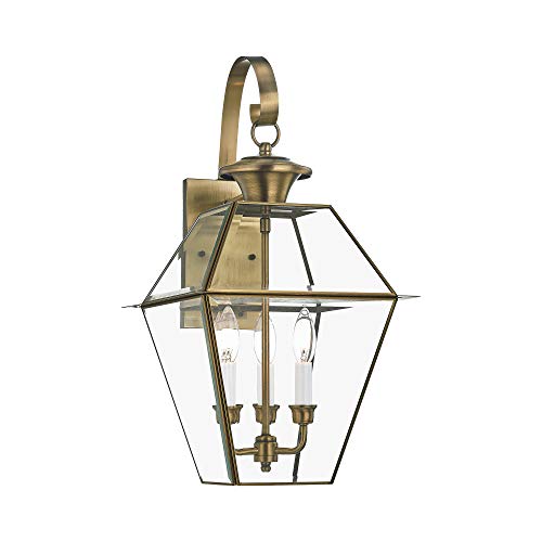 Image of Livex Lighting 2381-01 Westover 3-Light Outdoor Wall Lantern, Antique Brass