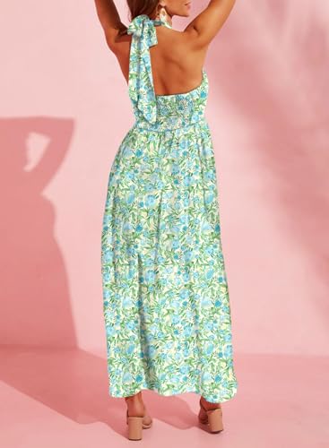 Dokotoo Women's Summer Dresses Halter Neck Sleeveless Backless Flowy A Line Boho Maxi Dress - Image 3