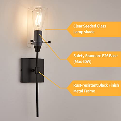 Noele Black Wall Sconce, Wall Light Set Of 2, Modern Industrial Vanity Lighting Fixture For Bathroom Farmhouse Wall Lamp With Clear Glass Shades (Bulb Not Included) #TOP4