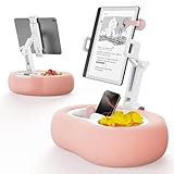 TAZENI Tablet Kindle Pillow Stand Holder with 2 Trays Fit 4''-13'' Phone/Tablet/Kindle iPad Holder Stand for Bed with Soft Plus Fabric Reading Accessories Gift, Pink